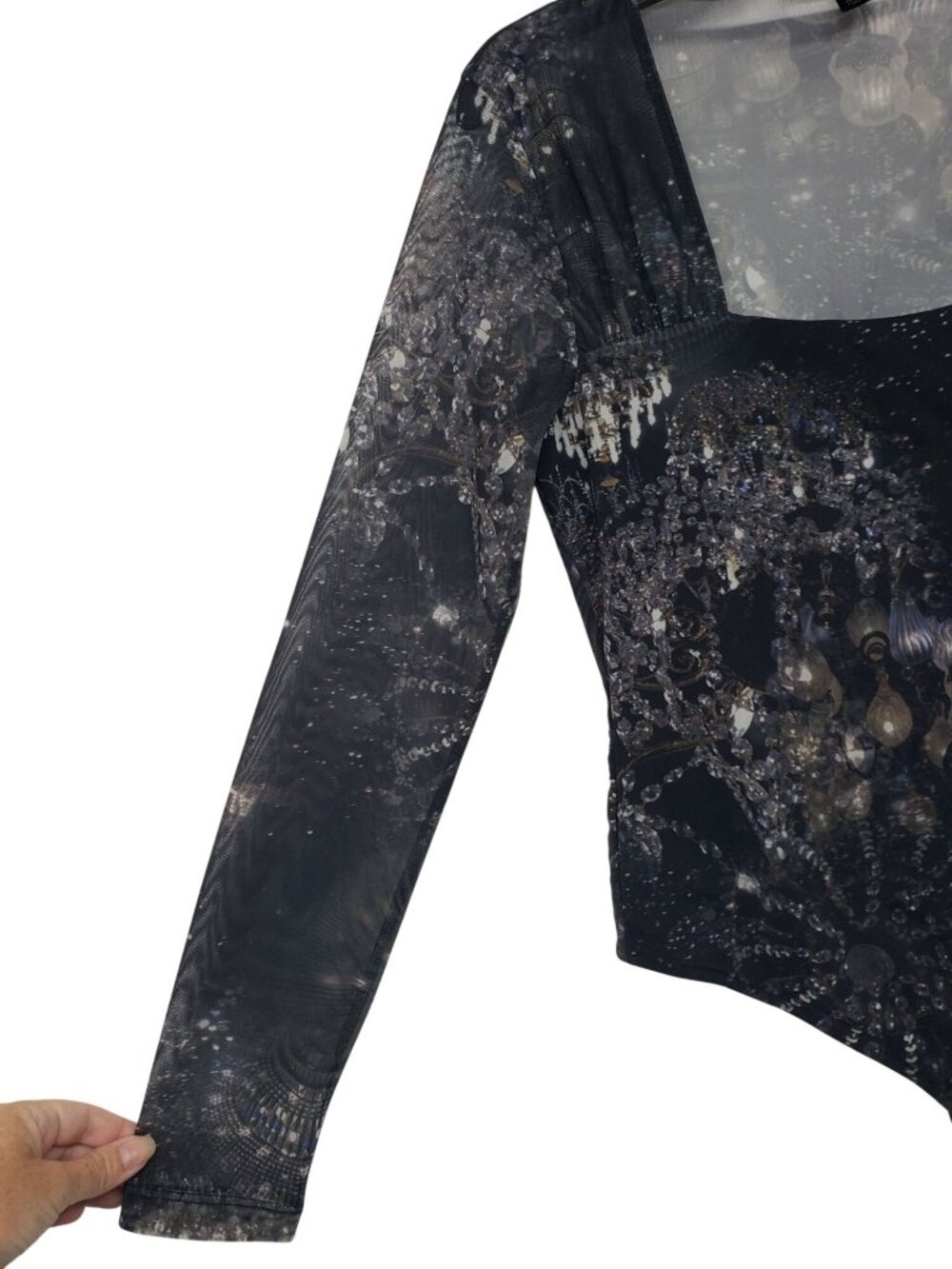 Allsaints Tara Liza Bodysuit Chandelier Mesh Print US 6 Gothic Long Sleeve - Picture 7 of 15